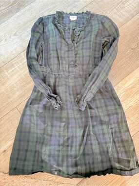 Crewcuts Green and Navy Plaid Long-Sleeve Dress